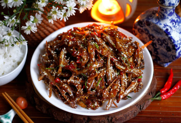khô cá cơm tim mắm đường