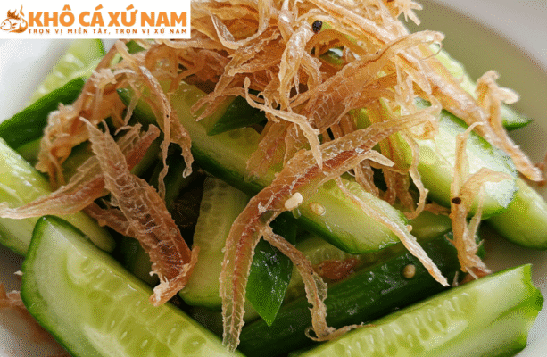khô cá lóc làm gỏi dưa leo